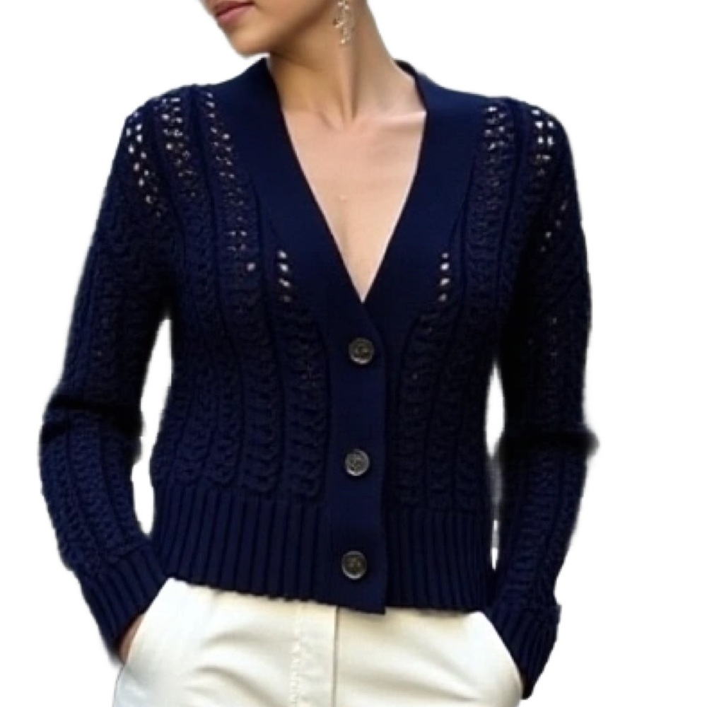 Gap Navy Chunky Cotton Knit Cardigan Size Medium